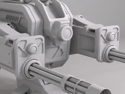 Sci Fi Machine Gun Turret Minigun Military Weapon Robot 3D model
