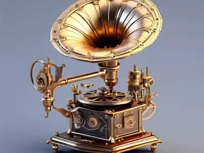 Steampunk Gramophone 3D Model Low-poly 3D model