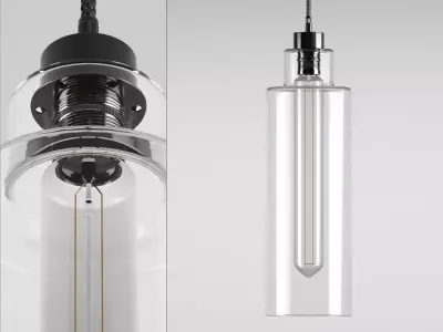 Empire two glass pendant lights hanging from metal rod 3D model