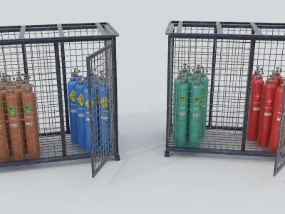 8-types of Old Industrial Gas Cylinders  Low-poly 3D model