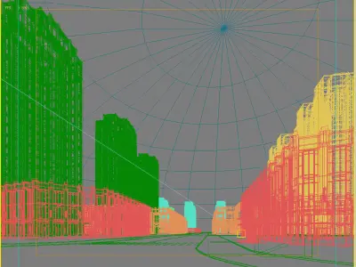 Architecture empty street with tall buildings 3D model