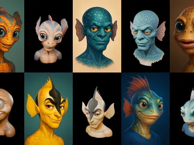 Head Fish bundle 3 pack 100 glb 3D model