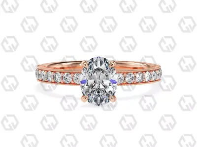 Ring 166 Oval Shape milgrain pave set ring with Gems 3D print model