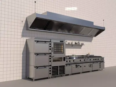 Professional Commercial Kitchen Equipment Set 3D Mode Low-poly 3D model