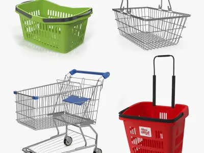 Shopping Baskets and Trolley Collection 8 3D model
