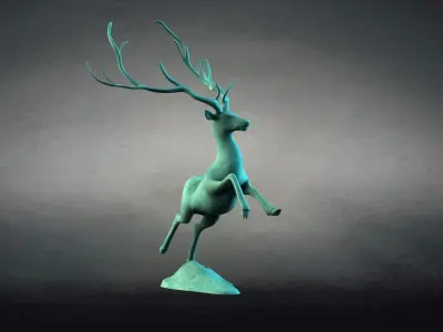 Antelopes bronze deer animal sculptures 3D model