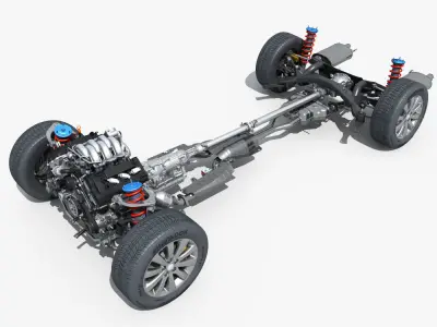  Car Chassis with Engine  3D model