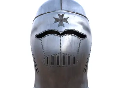 Low Poly Medieval Knight Great Helmet PBR Game Ready 3D Model Low-poly 3D model