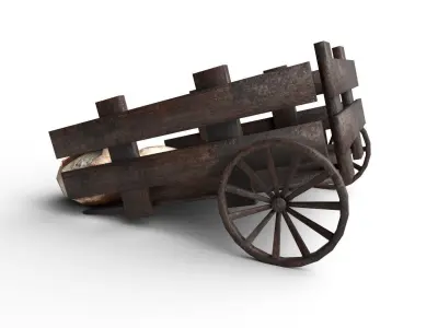 Wooden Trailer Low Poly and Game Ready Low-poly 3D model