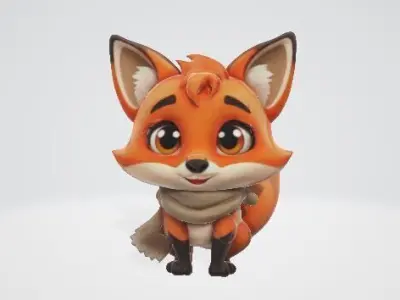 Cute Low Poly Fox Character Rigged PBR Game Ready Low-poly 3D model