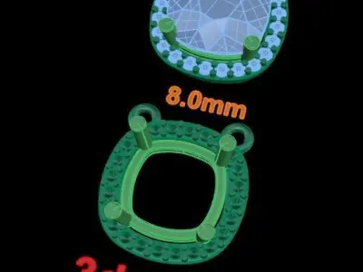 Dainty Diamond Halo Cushion Pendant 8mm 3D print model