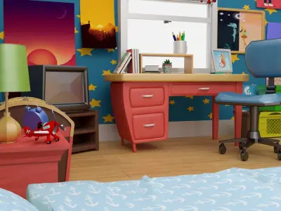 Cartoon  Bedroom 3D Model Low-poly 3D model