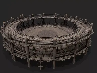 Medieval Wooden Circular Platform Arena  Low-poly 3D model
