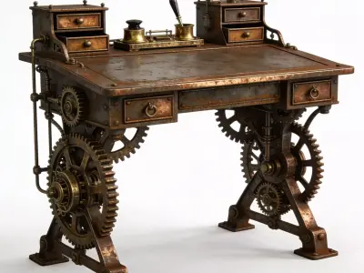 Steampunk Writing Desk 3D Model Low-poly 3D model