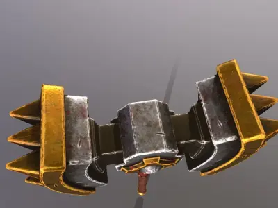 hammer 4 weapon with golden handle Low-poly 3D model