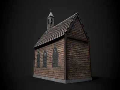 Church wooden Low-poly 3D model