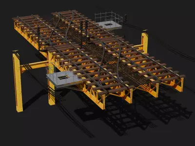 Kitbash Elevated railroad train track Chicago metro commuter  3D model
