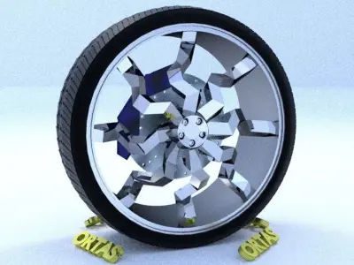 ORTAS CAR RIM 45 GAME READY RIM TIRE AND DISC 3D model