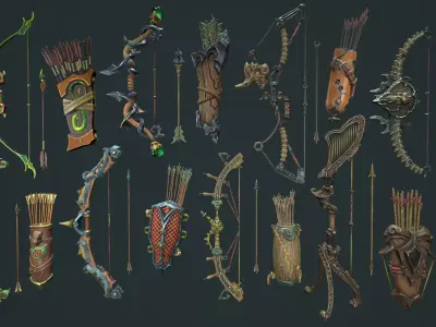 Stylized bows collection Low-poly 3D model