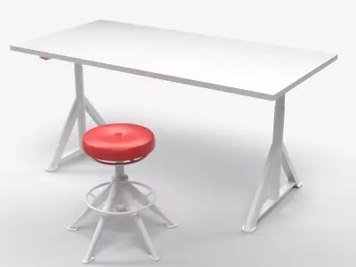 Modern Industrial White Desk with Adjustable Workshop Stool  3D model
