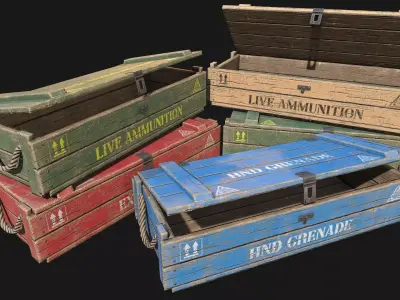 Low Poly PBR Wooden Military Crate 2 Low-poly 3D model