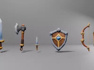 Low Poly Medieval Weapon Kit  Low-poly 3D model