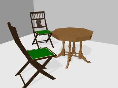 Antique Table with 2 Chairs 3D model