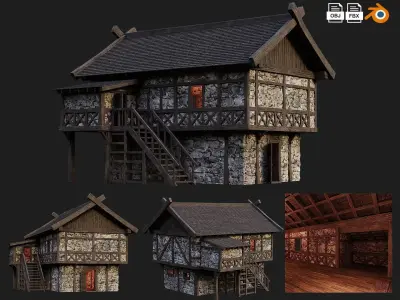 4 Old Medieval Building House Pack 4K Tex GameReady 45 to 48 Low-poly 3D model