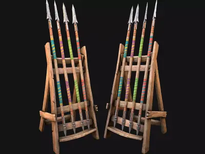 Medieval Weapon Rack Spears Armory Furniture Lance Stand Low-poly 3D model