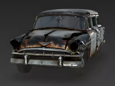 Realistic Wrecked 1950s Station Wagon 3D Model Low-poly 3D model