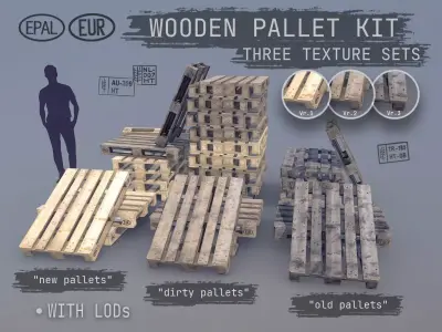 Cargo Wood Pallets EUR EPAL 3D Model Collection
