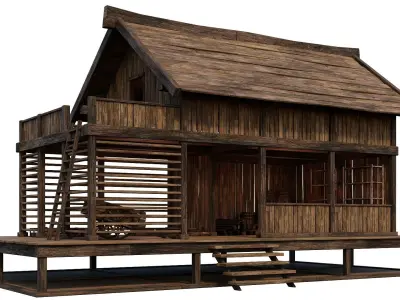 Old Wooden Shed Building House 4K Textures GameReady 80 Low-poly 3D model