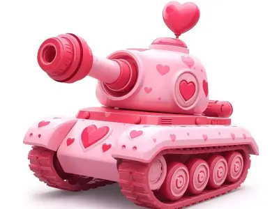 Stylized Valentine Battle Tank 3D Model Low-poly 3D model