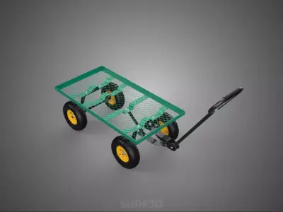 GREEN MESH PLATFORM TURNTABLE TROLLEY CART ROBUST CONSTRUCTION 4 3D model