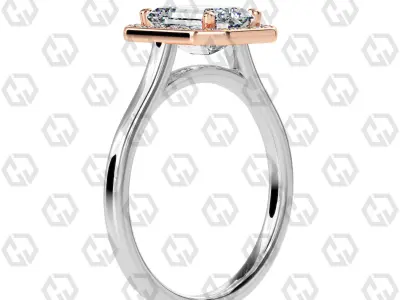 Ring 183 Emerald Shape Cathedral Halo with Gems 3D print model