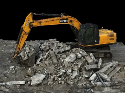 excavator concrete debris construction-site terrain Scan Low-poly 3D model
