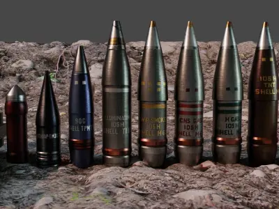 Artillery Ammunition Set  -Various Calibers Low-poly 3D model