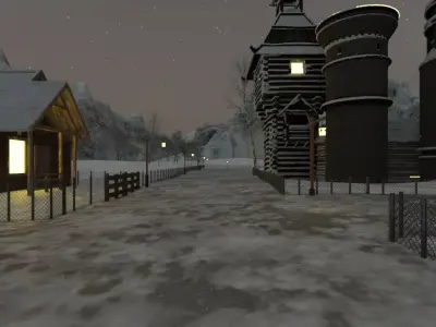 Winter Village At Night 3D model