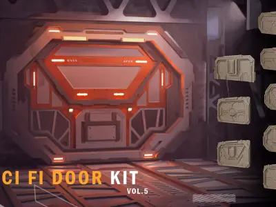 8 Futuristic Sci-Fi Door kitbash  3D model