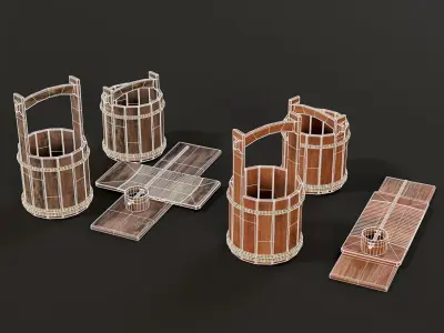 Antique Japanese Wooden Mizuoke Bucket Low-poly 3D model