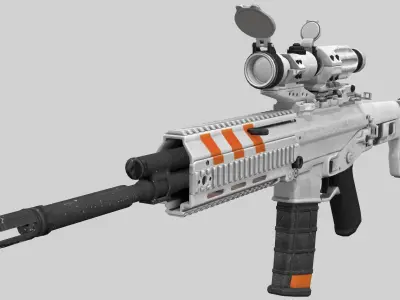 Cyberpunk Futuristic White Riffle Machine Gun Low-poly 3D model