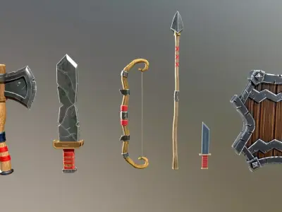Medieval weapon set Low-poly 3D model purchase