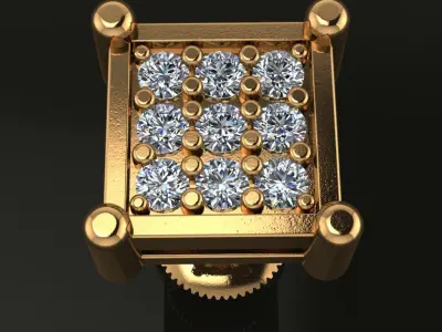 Cluster Square Diamond Stud Earring 3D print model