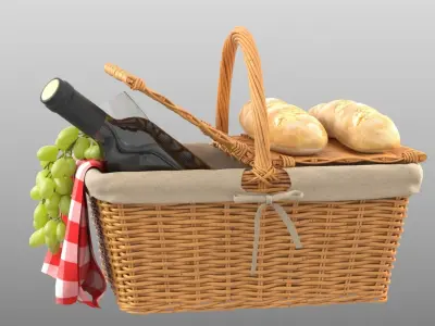Picnic Basket with Grapes 3D model