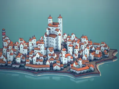 Town11 city on island 3D print model