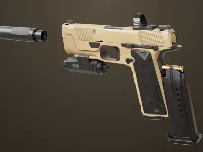 Pistol 03 Brown Generic  All PBR Unity UE Textures Included Low-poly 3D model