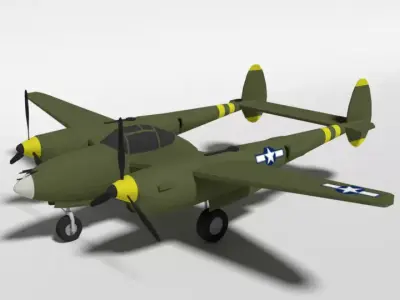 Low Poly Cartoon Lockheed P38 - Lighting WWII Airplane Low-poly 3D model