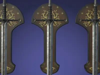 Anduril sword from LOTR with scabbard band and stand Low-poly 3D model