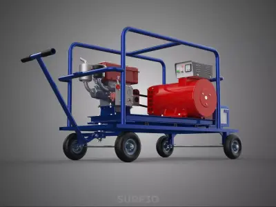MOBILE DIESEL GENERATOR SET GENSET PUSH PULL HANDLE WAGON CART 3D model