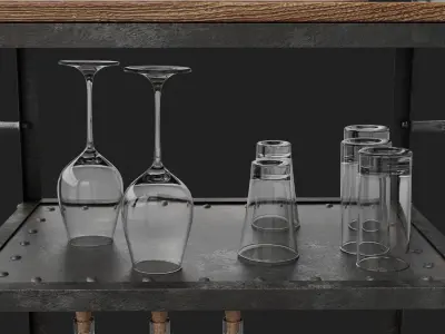 Industrial Loft Bar Trolley with bottles and accessories 3D model